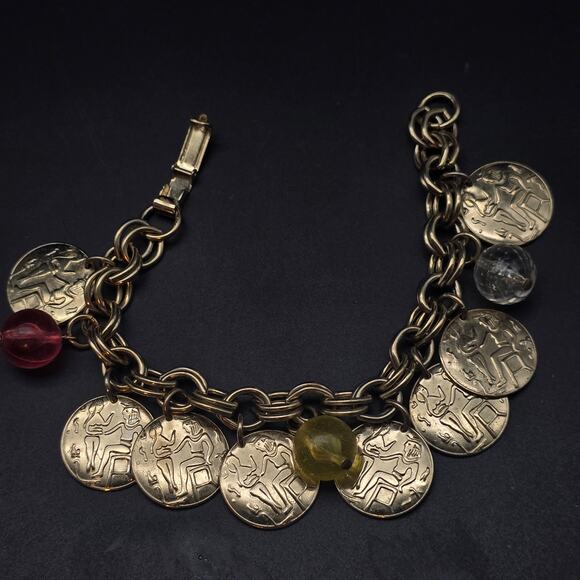 Egyptian Themed Charm Bracelet Gold Tone Lucite Beads - Picture 1 of 5